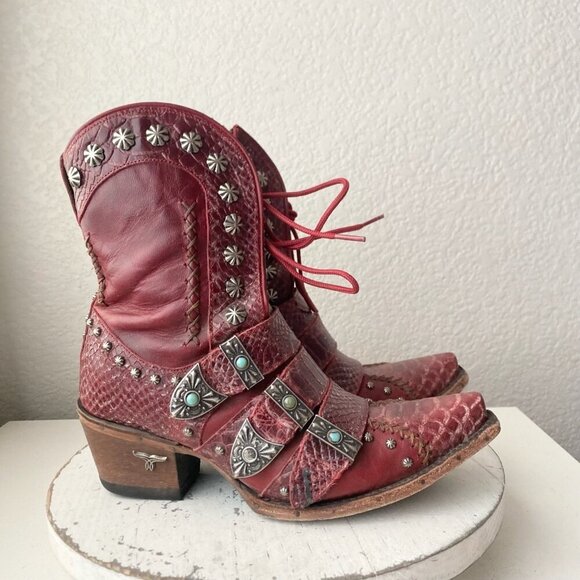 Lane SHOWDOWN Womens Cowboy Boots 7.5 Red Short Western Cowgirl Lace-up Booties - Picture 2 of 11